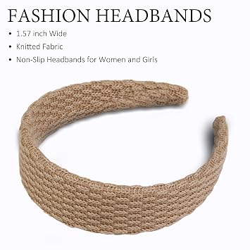 TEBIEKOY Headbands for Women Knitted Trendy 1.57 in Wide Head Bands Non Slip Cute Hairbands for Girls, Solid Color Elastic Hairbands for Womens Hair Fashion Hair Accessories,4 Pack