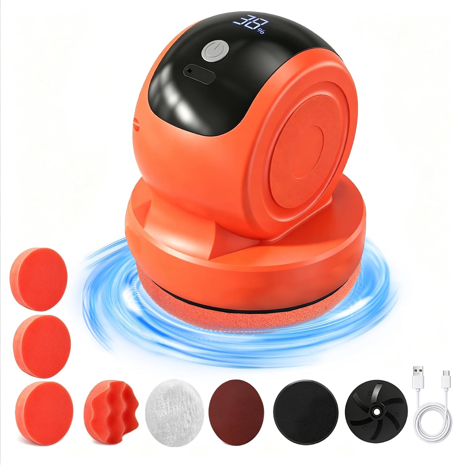 Cordless Car Buffer Polisher, 1800RPM 3-Speed Mini Car Polisher with 4000mAh Battery, USB-C Rechargeable Car Buffer with LCD Display, 6-Pad Car Detailing Kit for Waxing & Buffing
