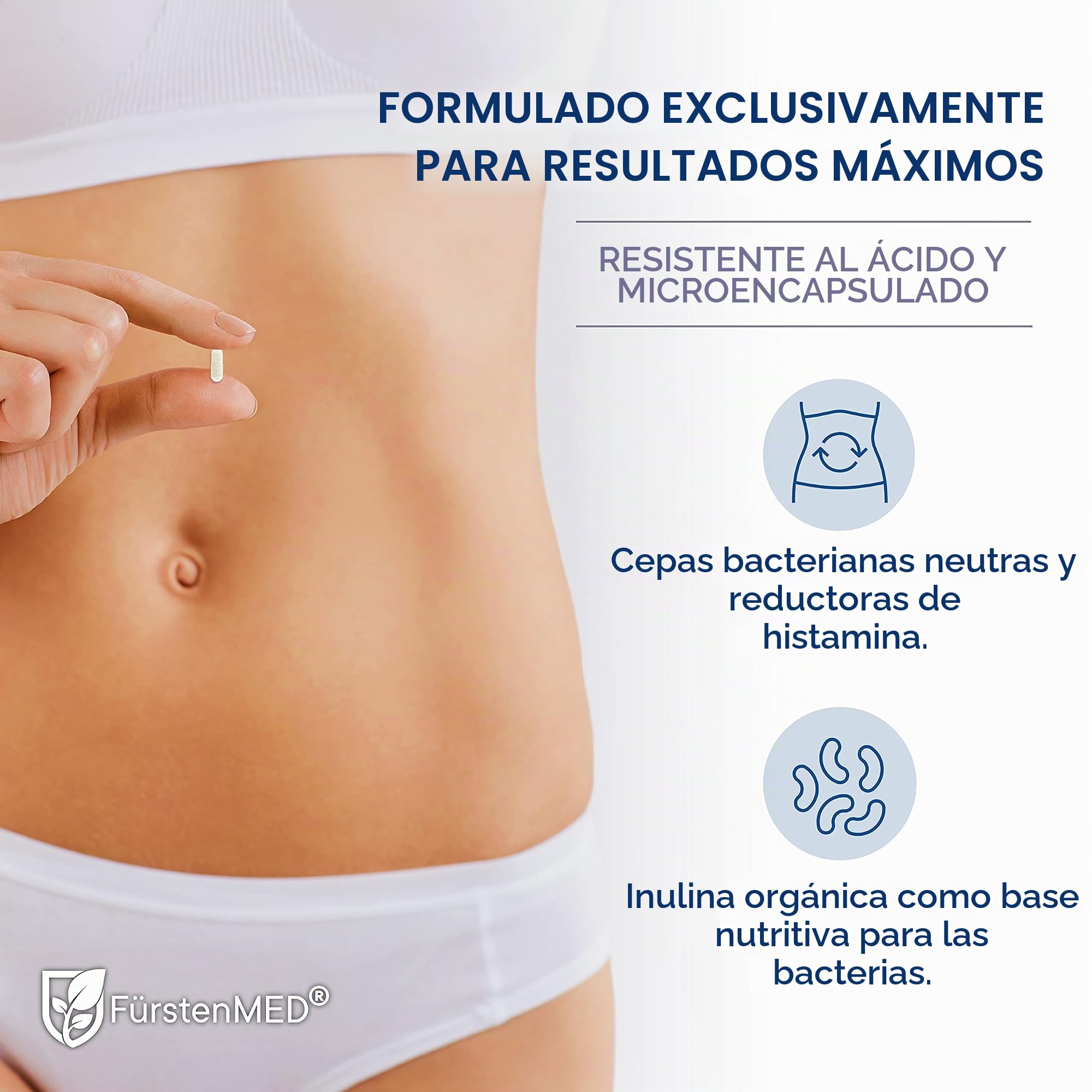 FürstenMED® Bifidoflor HIT - Lactobacillus y Bifidobacterium Cápsulas - 60 Cápsulas gastrorresistentes con inulina como caldo de cultivo - Probado en laboratorio, vegano y sin aditivos