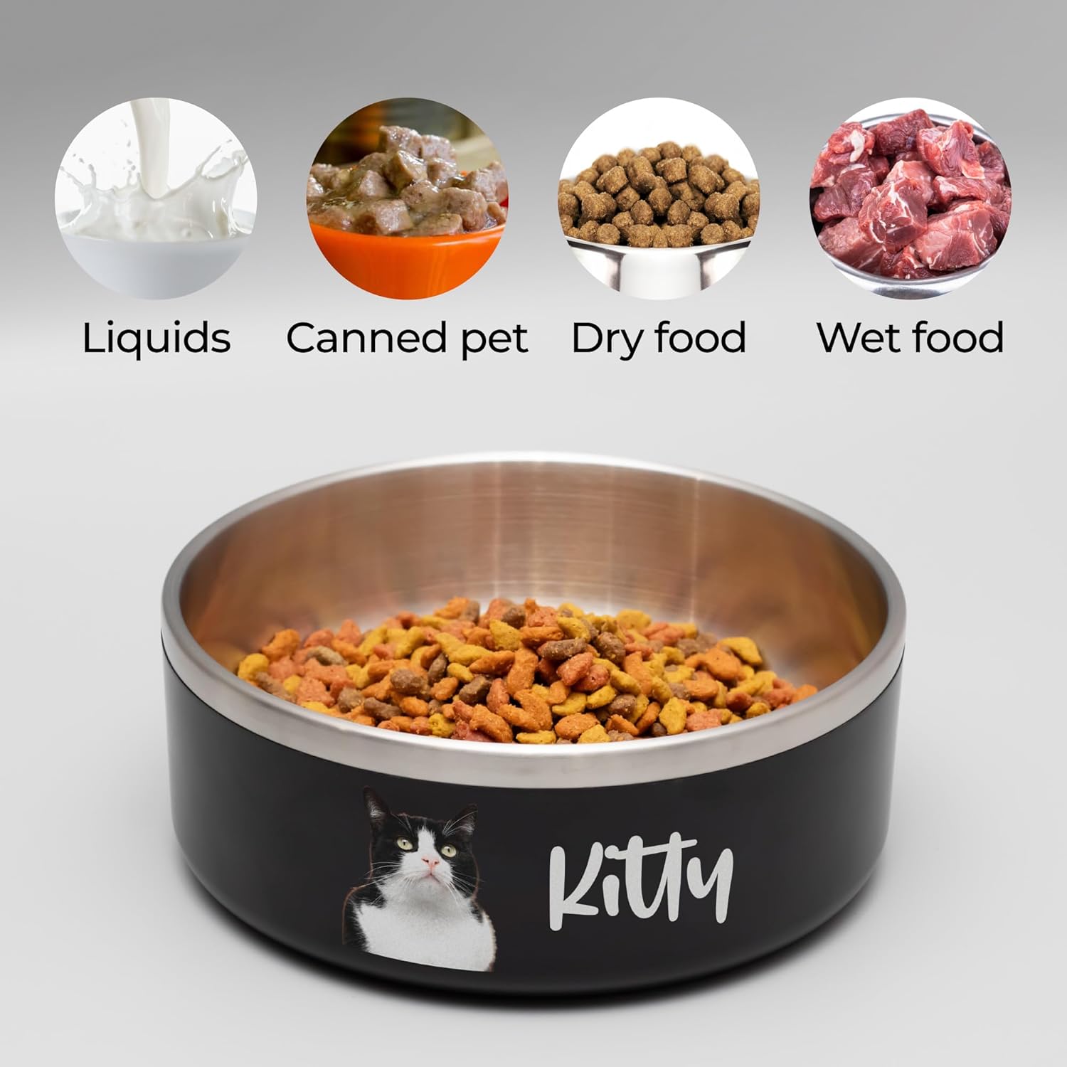 Personalized Pet Bowl with Name, Custom Non-Slip Stainless Steel Dog & Cat Food and Water Feeding Bowl, Gift for Animal Moms (Pet Photo)