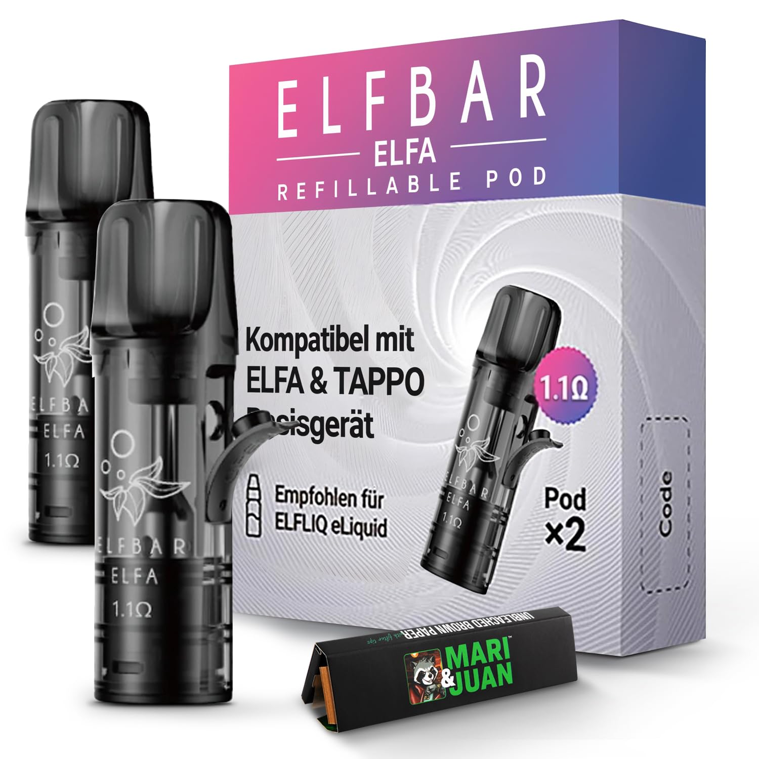 M&J Elfa Pods di ricambio ricaricabili, 2 pezzi, 1,1 Ohm, senza liquido,  elfo pod compatibile