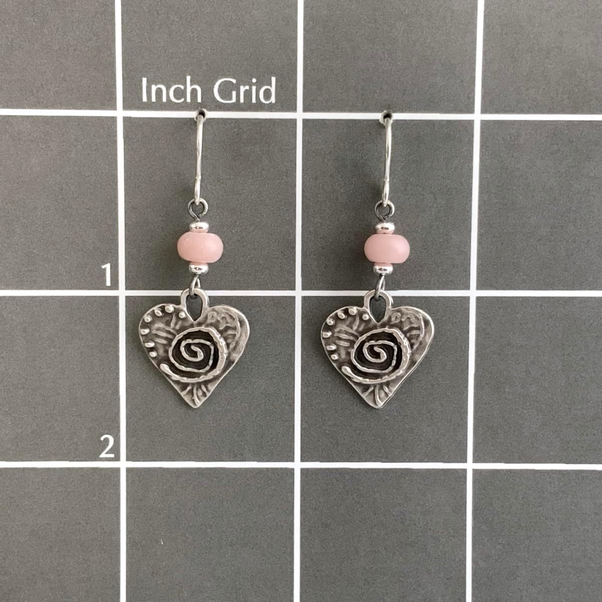 Antique Silver Spiral Heart Pink Opal Dangle Earrings Sterling Silver Earwires Genuine Pink Opal Stone Beads Quiet Understated Ethnic Boho Jewelry for Women - Image 4