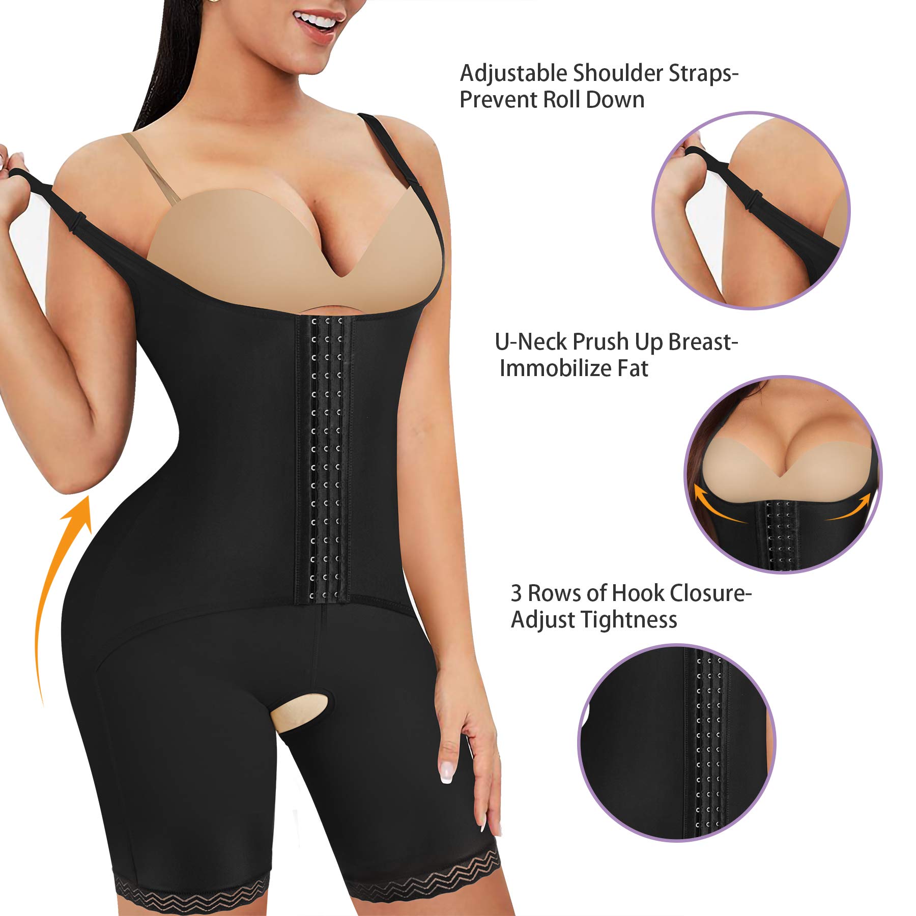Gotoly Body moldeador para mujer, doble control de abdomen, levantamiento de glúteos, cintura alta, moldeador de cuerpo completo