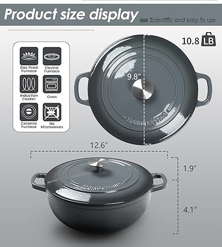 Miniatura 6 de EDGING CASTING Hornos holandeses de hierro fundido esmaltado con tapa de doble asa, horno de pan de hierro fundido, adecuado para estufas variadas,