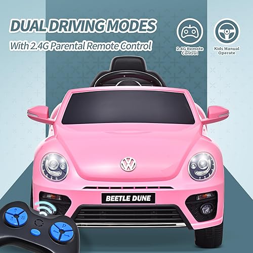 Miniatura 3 de Joywhale Vehículo eléctrico de 12 V para niños, compatible con Volkswagen Beetle, con control remoto de 2.4 G, 3 velocidades, suspensión de resorte,
