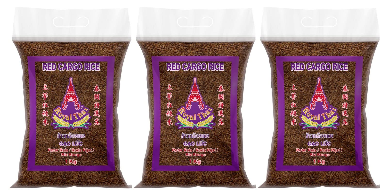 ROYAL THAI RICE - Riso rosso a grana lunga (3 x 1 kg)