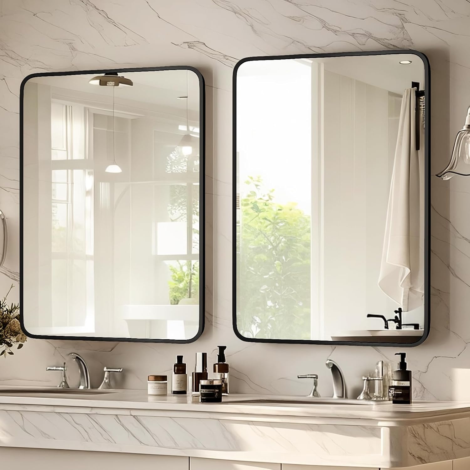 Irregular Wall Mirror 20×36 Inch Wall Mirrors Decorative Black Modern Asymmetrical Abstract Mirror for Bathroom Bedroom Living Room Entryway Hallway