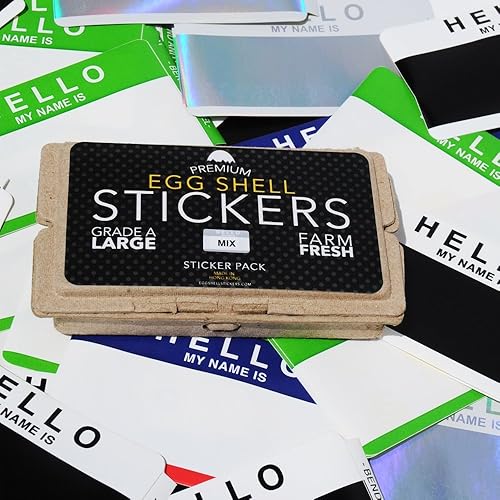 Miniatura 4 de Pegatina de cáscara de huevo con diseño de cáscara de huevo Hello My Name is Mixed Blanks Pack - 80 calcomanías de arte callejero auténticas