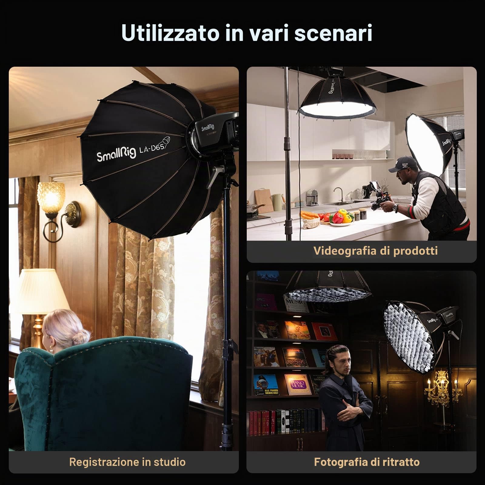 SMALLRIG Softbox Parabolico 65cm LA-D65 Softbox a Sgancio Rapido per Luci COB Bowens Mount - 4157