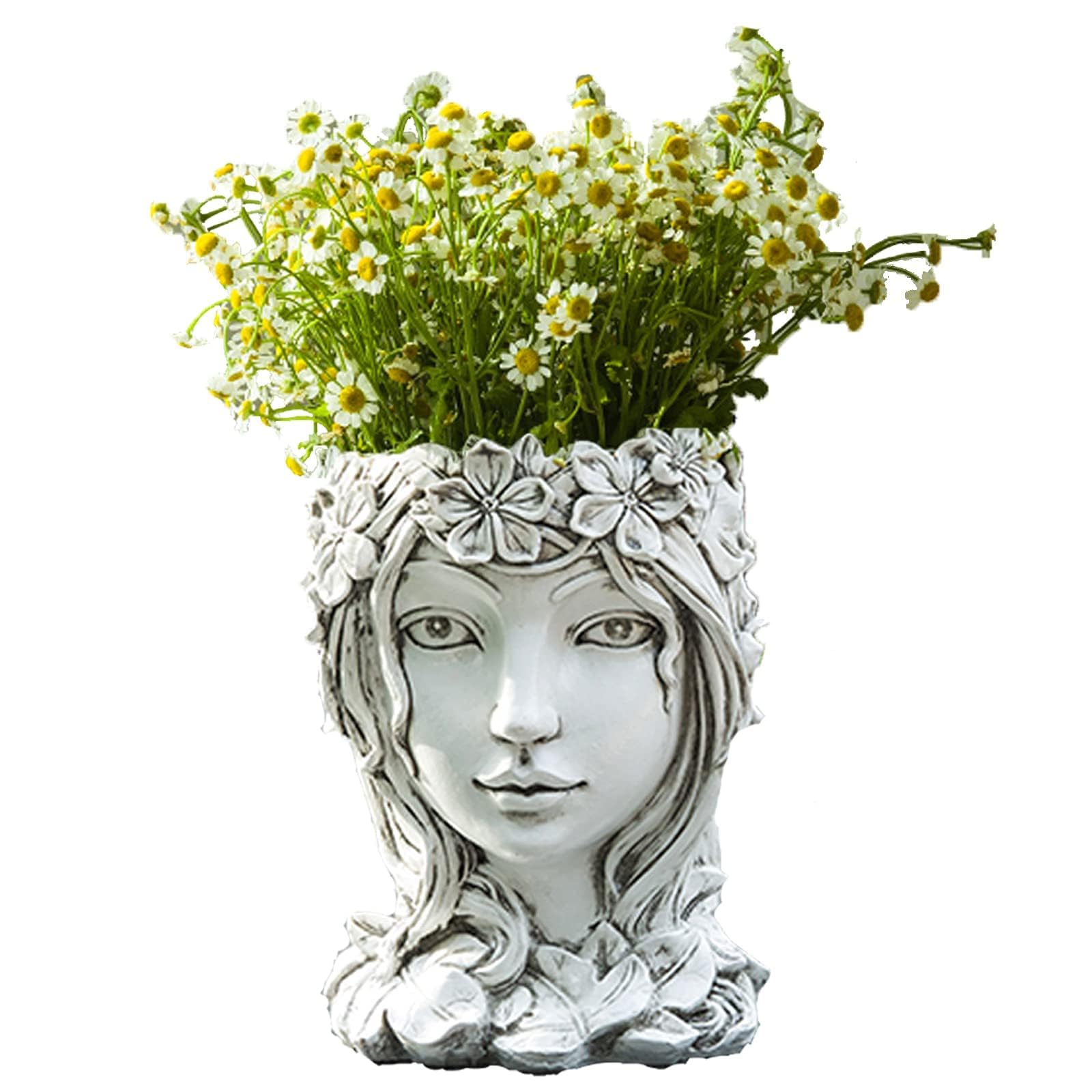 Face Flower Pot Head Planter Pots Succulent Planter Goddess Face Planter with Drainage Hole for Indoor Outdoor Plants(A-White)