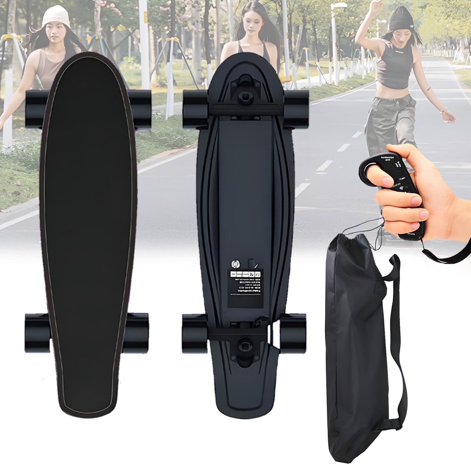 Skateboard électrique avec télécommande, autonomie de 24 km, capacité de Charge de 80 kg, pour Adultes/Femmes/Hommes. B-1
