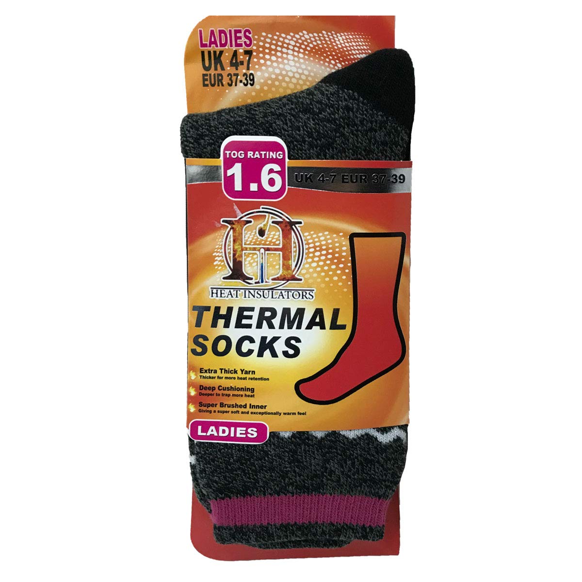 InsightClothing Ladies Extra Warm Thermal Double Heat Insulated Soft Socks 1.6 Tog Rating 4-7 UK - Charcoal