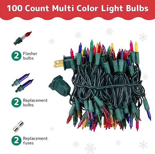 Miniatura 13 de PREXTEX Cadena de luces multicolor para árbol de Navidad, 200 luces parpadeantes de colores mezclados con alambre verde, luces de Mardi Gras de 40