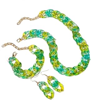 Juego de collar de cadena de color acrílico transparente degradado para mujer, collares coloridos