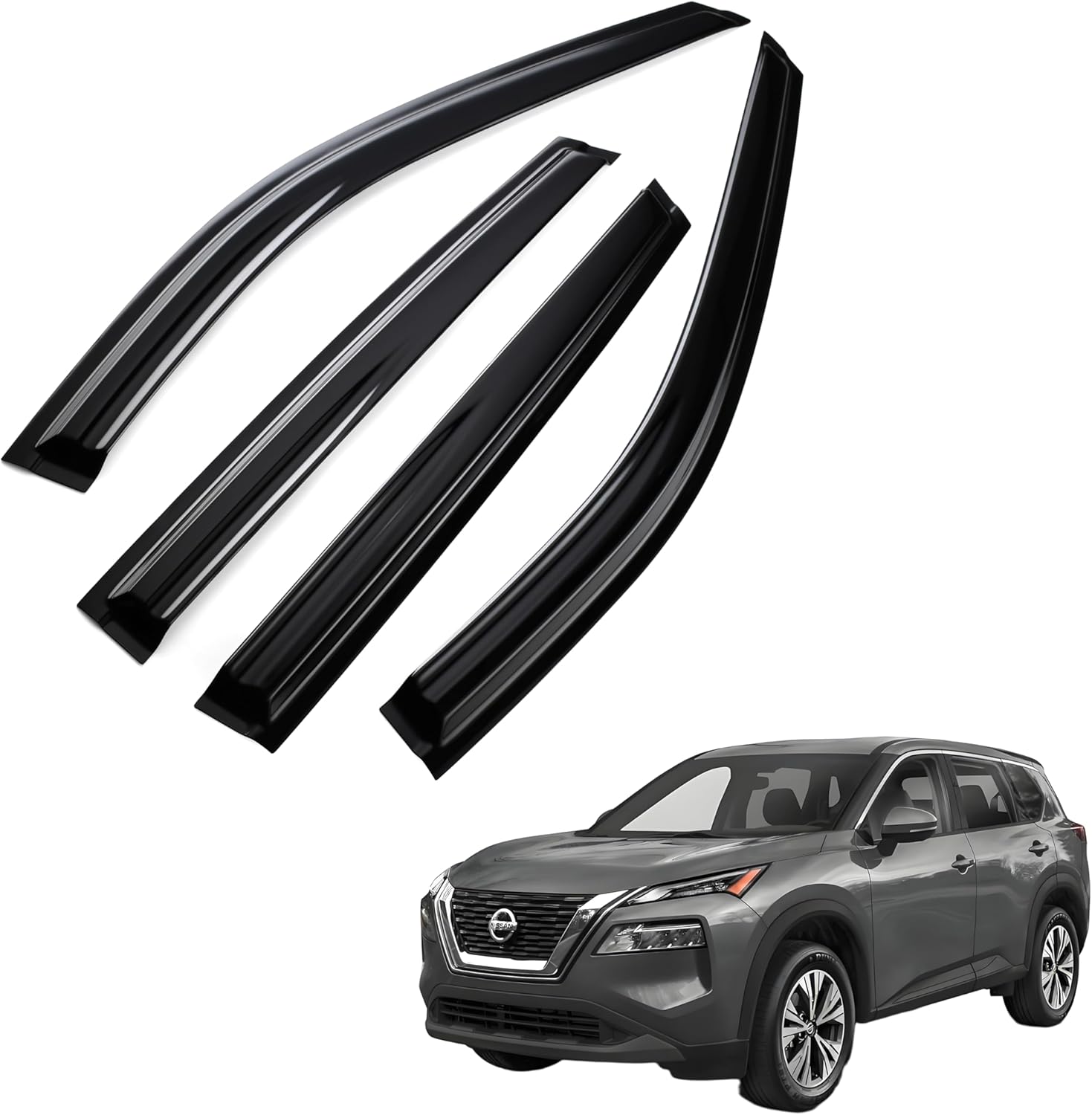 Window Visors Rain Guards for Car Windows with Fit for 2014-2020 Nissan Rogue S SV SL, 4-Piece Side Window Visors, UV Resistant & Weatherproof, No Drill Installation,Tape on