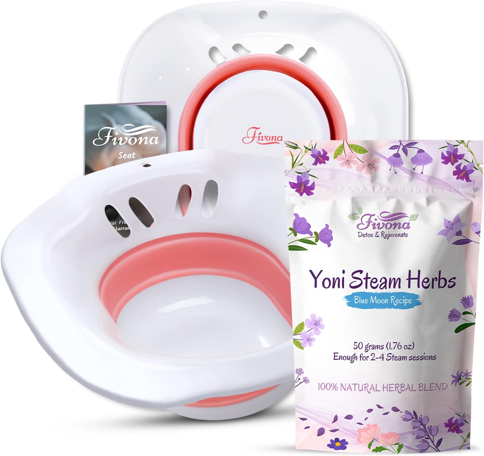 Fivona Yoni Steam Kit 2 in 1 for Herbal V Steaming Sitz Bath Seat with Yoni Steam Herbs Bundle - at Home V-SPA Cleansing Set for Toilet Bowl - Detox and Rejuvenate with All-Natural Herbal Therapy