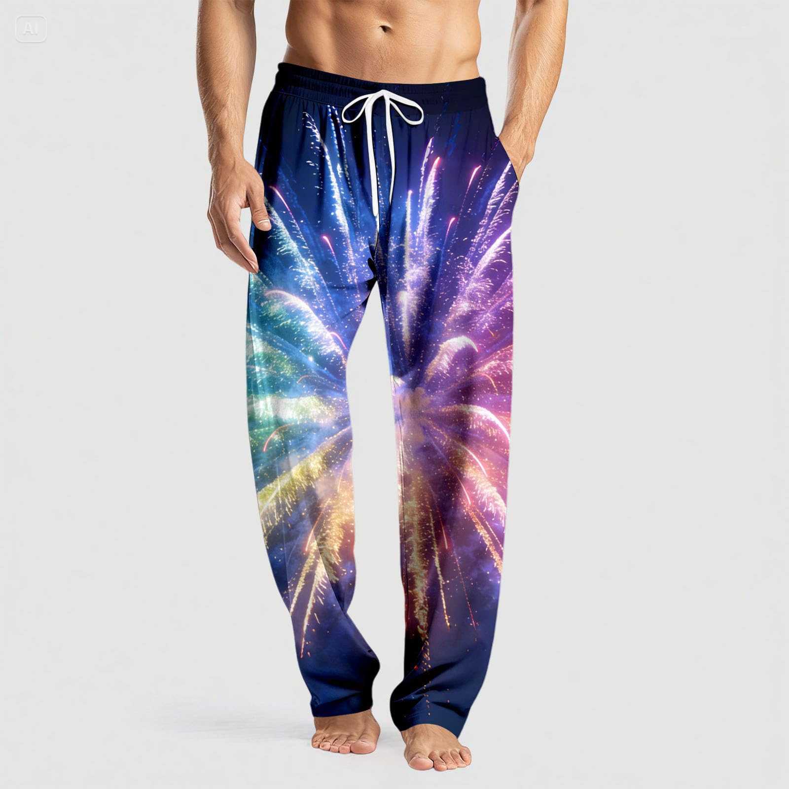 Generisch Pantalon de pyjama en flanelle pour homme avec motif
