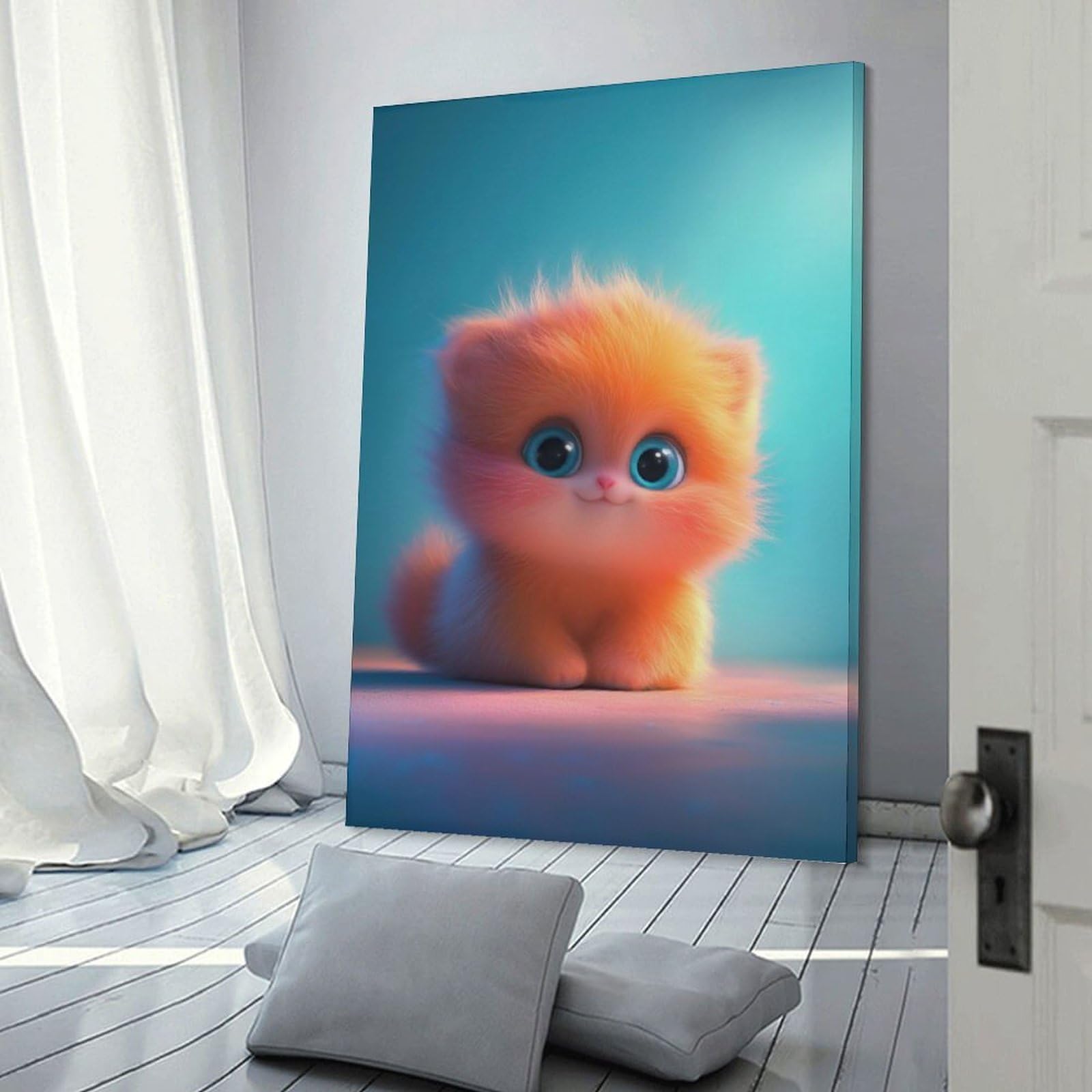 Junmoney Wall Art Print Cute Orange Kitten, 12x18inch(30x45cm), for Hallway, Bedroom Or Modern Interiors, Thoughtful Wall Decor for Art Lovers