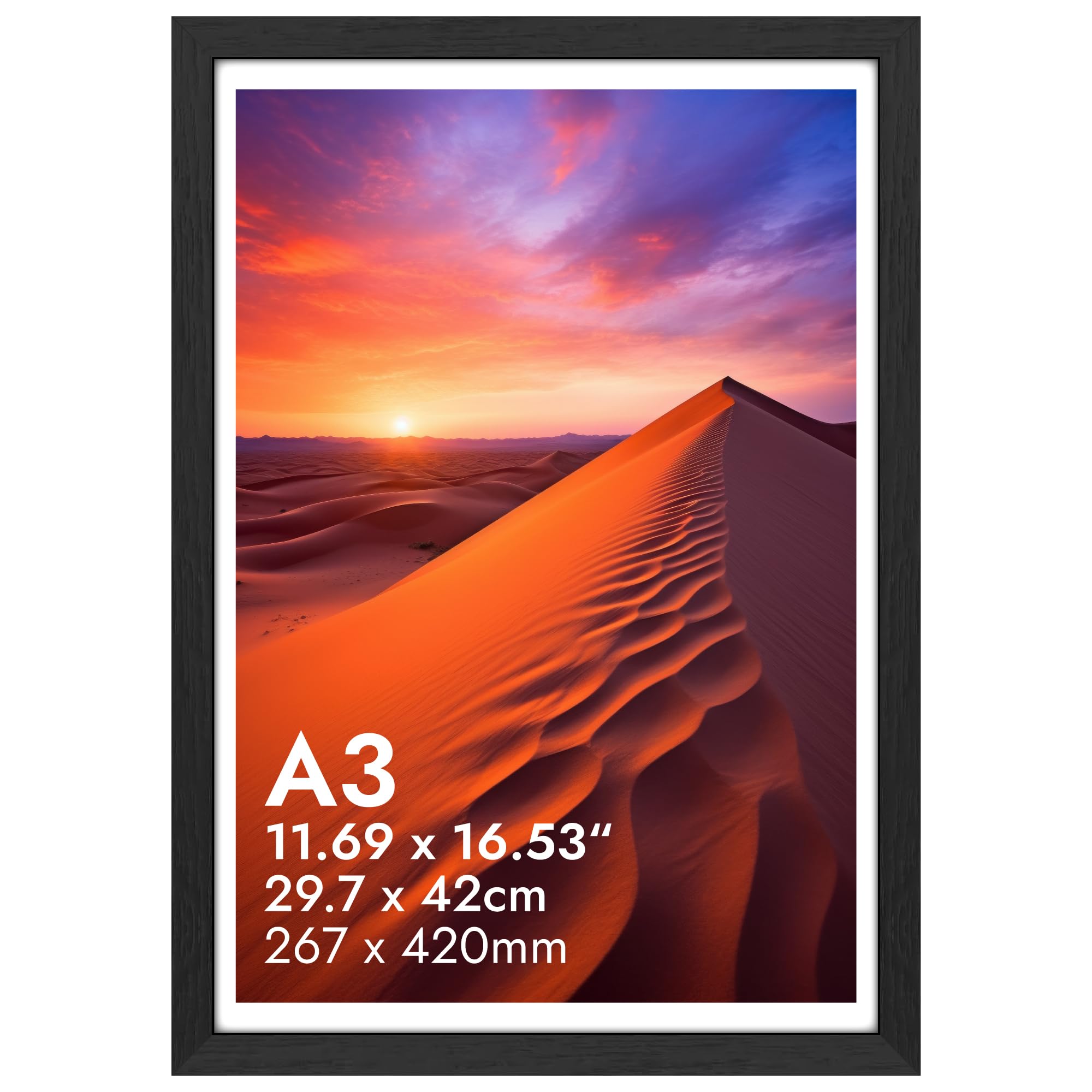 Hnk Homestore Black Hnk A3 Photo Frame Engineered Wood And Plexiglass, A3 Frame (29.7X42cm) Dual Orientation Landscape Or Portrait, A3 Picture Frames Wall Hanging Display Certificates, Photos For Home, Office
