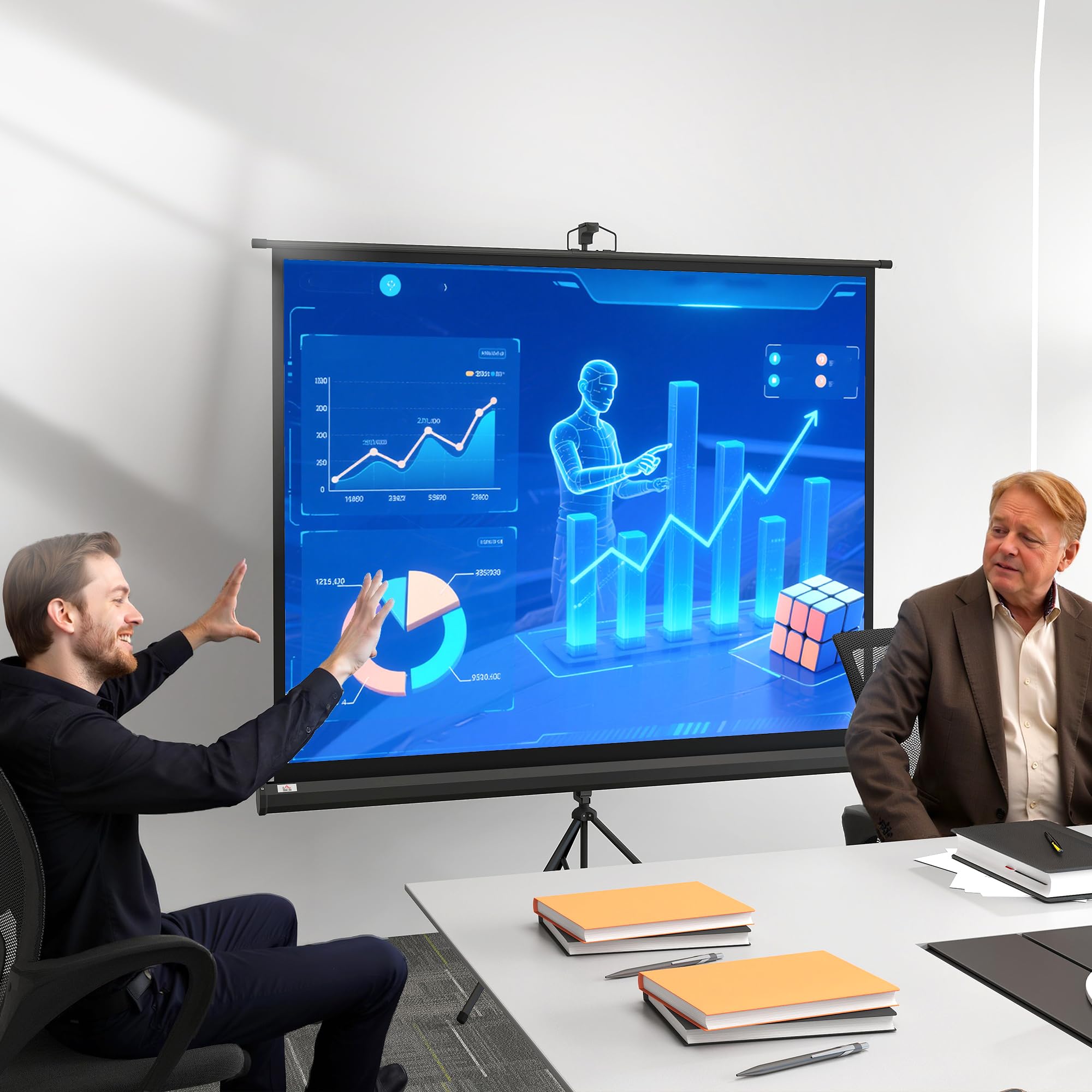 HOMCOM Écran de Projection avec Trépied Pliable 84 Pouces 4K HD 4:3, 180L cm, Écran Vidéoprojecteur, Hauteur Réglable, Angle de Vision 160°, pour Home Cinéma, Films en Intérieur/Extérieur, Noir