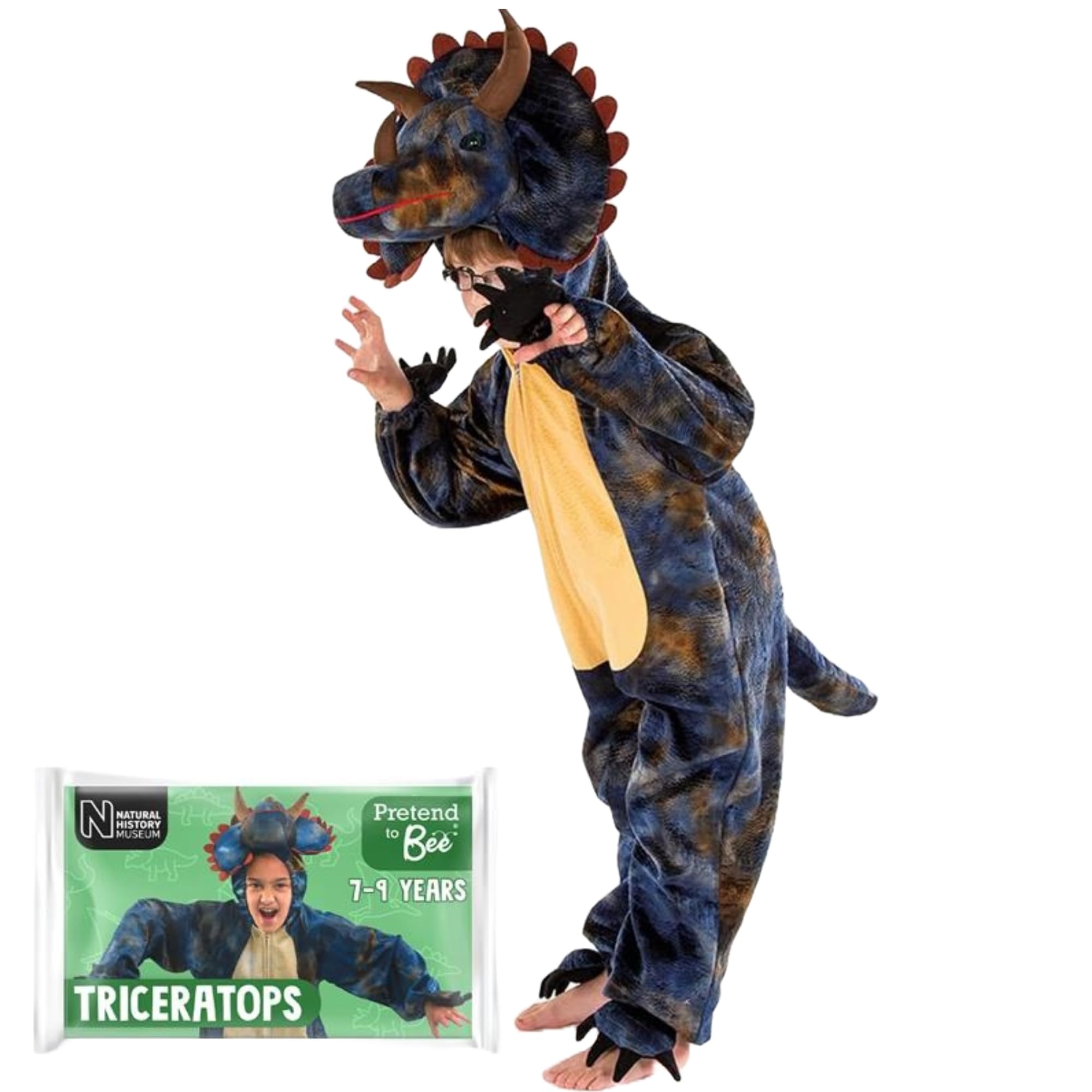 PRETEND TO BEE Triceratops Dinosaur Fancy Dress Costume for Kids, Official Natural History Museum, Onesie 5-7 Years