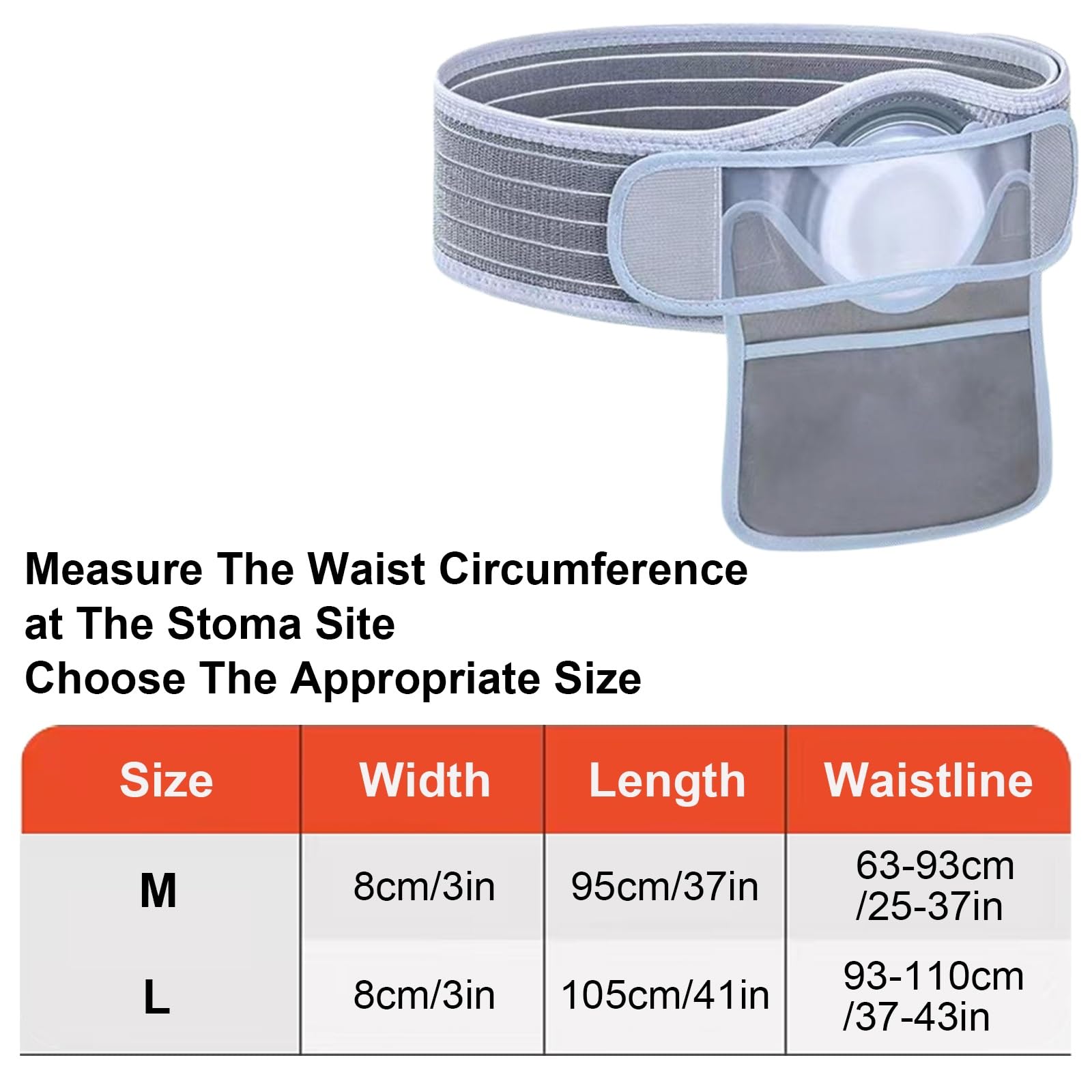 Verstellbarer Stoma Gürtel, Stoma Bandage mit 80 Transparenten Beuteln, 2-6 cm Durchmesser, Kein Zuschneiden Erforderlich, Beugt Parastomalen Hernien vor(Large)