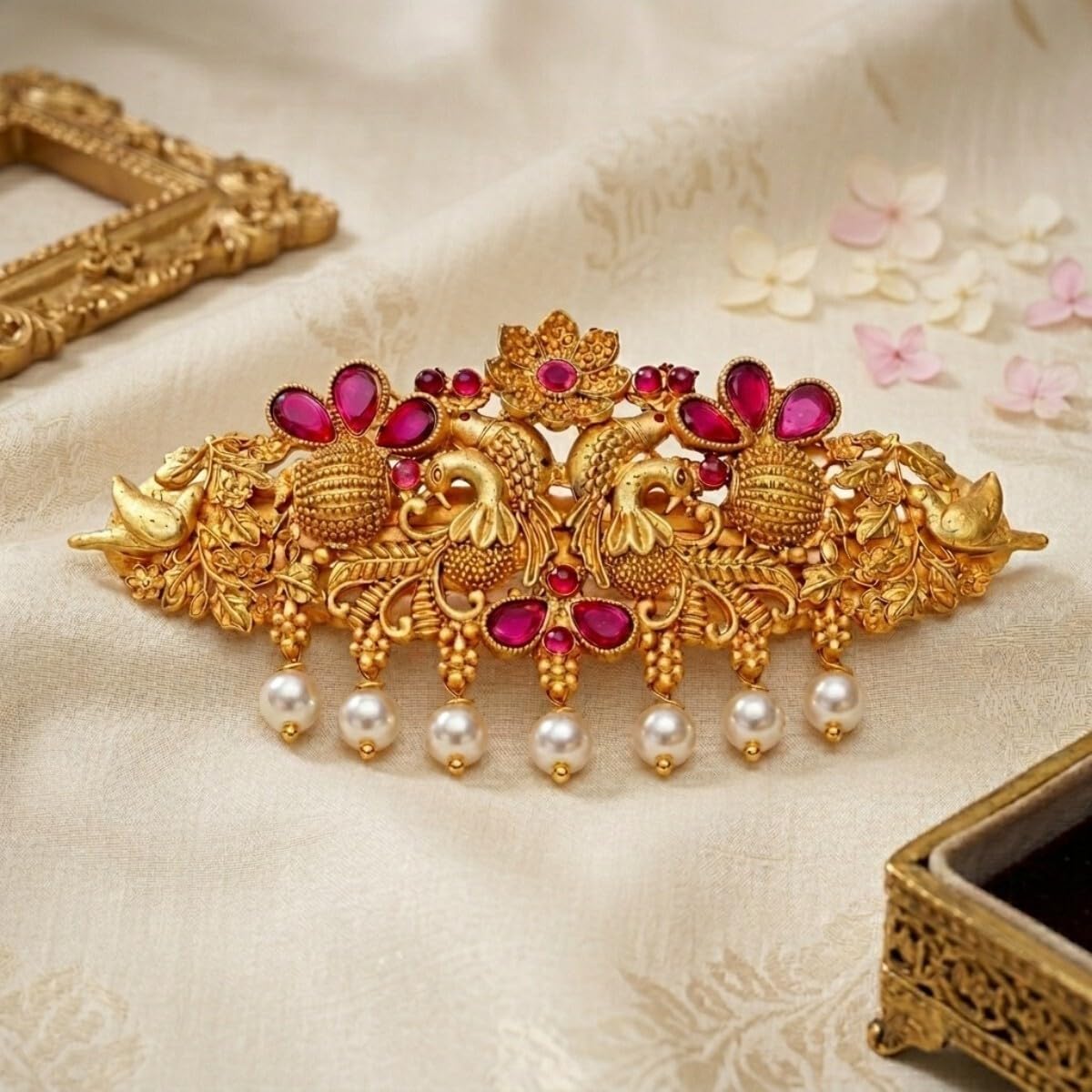 Accessher Traditional Matte Gold Plated Peacock Design 