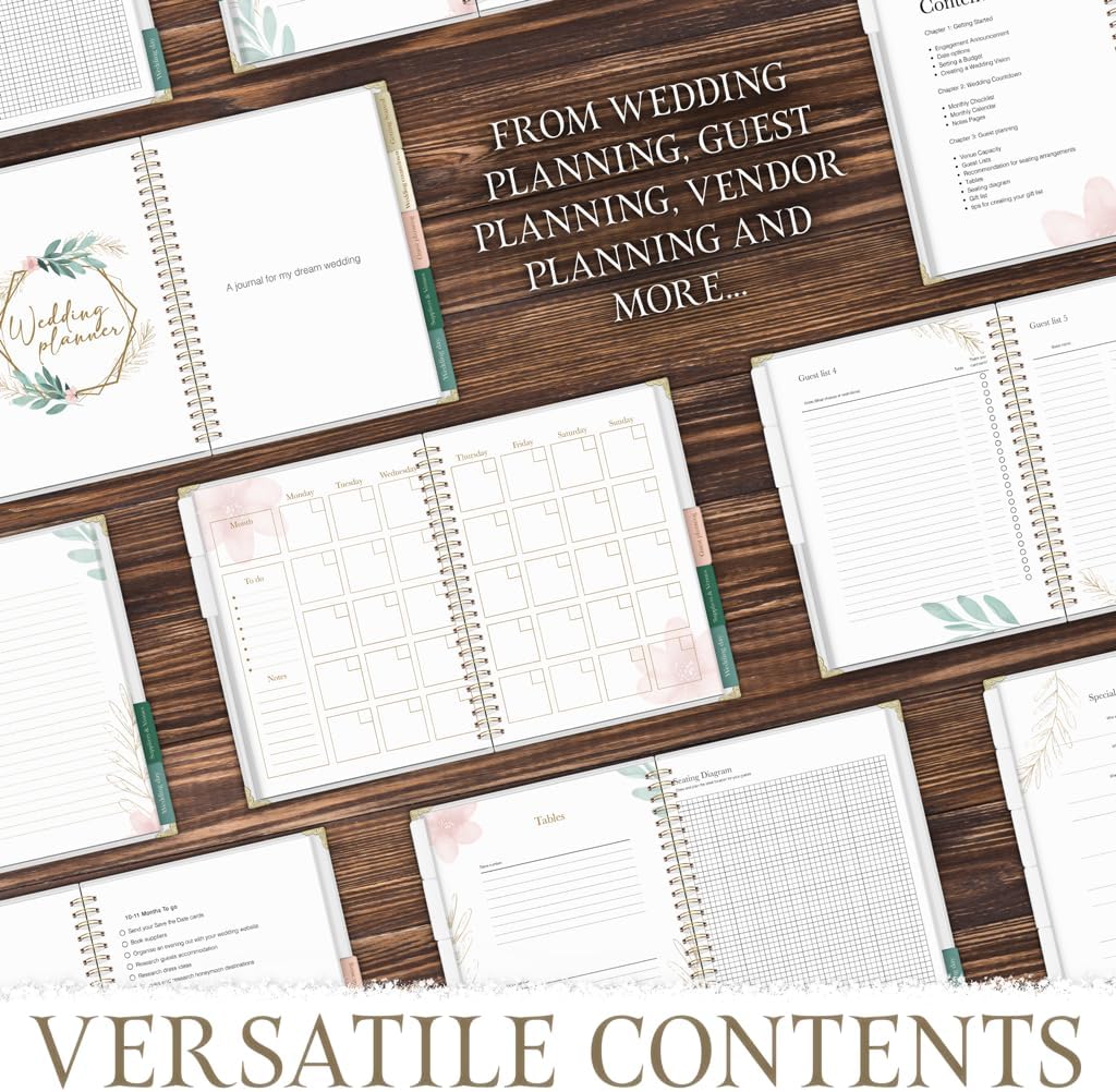Wedding Planner Book & Organizer – 132-Page Bridal Planning Binder with 18-Month Countdown Calendar, Budget, Checklist & Vendor Pages – Engagment & Bride Gift - Elegant Floral Design