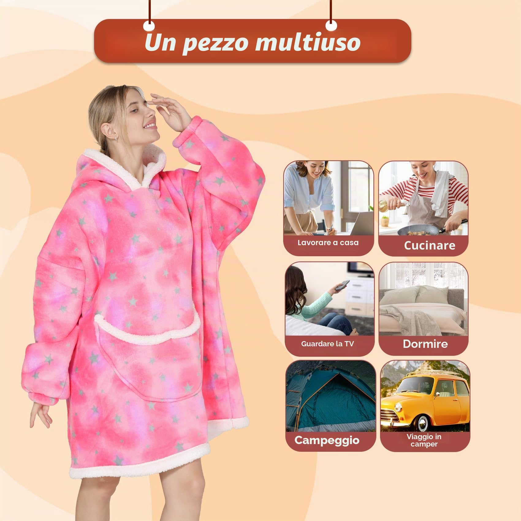 Coperta con Cappuccio Oversize - Coperta Indossabile in Pile Sherpa da Donna Adulta Coperta con Cappuccio Gigante Calda e Accogliente Felpa Soffice per Donna e Uomo