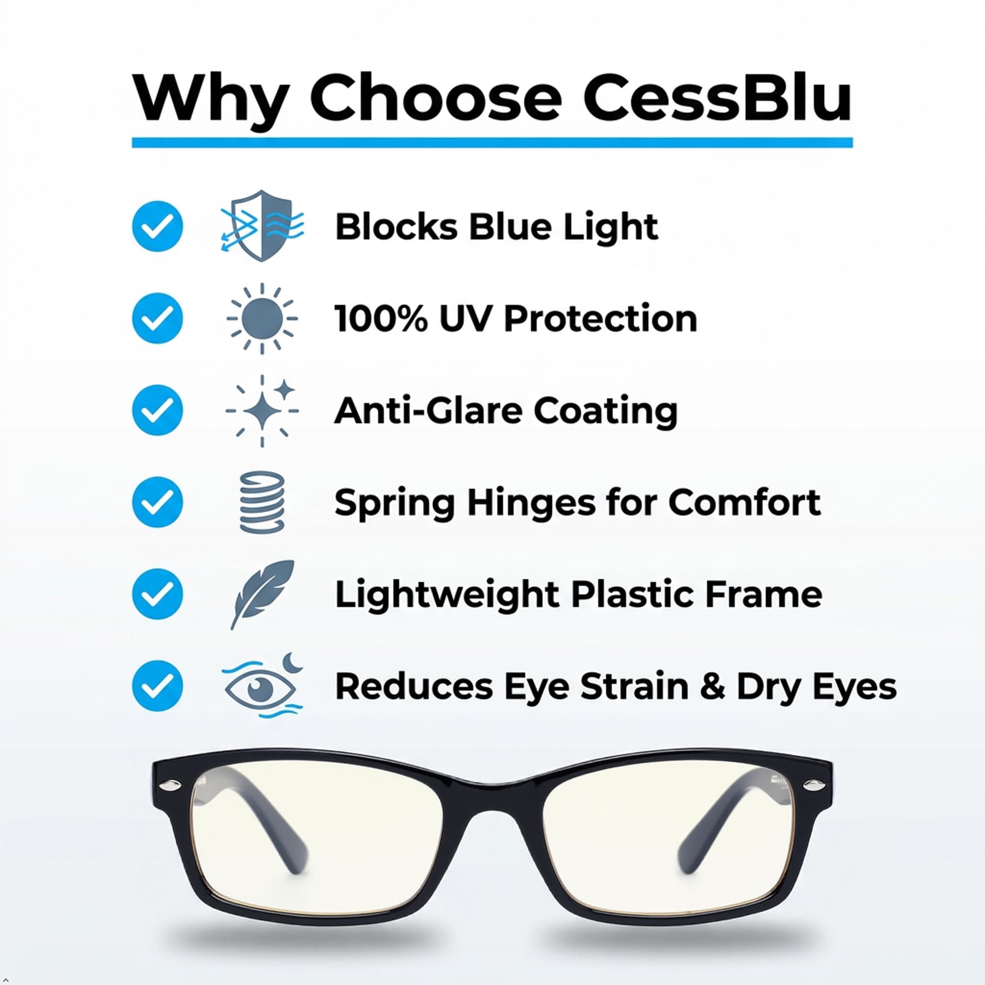 CessBlu Blaulichtfilter für Brillen, Anti-Blaustrahlen, UV-Schutz, Computerlesebrille für Männer und Frauen