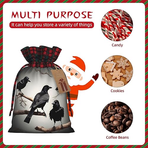 Miniatura 9 de MyPiky Bolsas de regalo de Navidad con estampado de pájaros en una rama de cuervo negro, bolsas de regalo de Navidad, bolsa de almacenamiento de