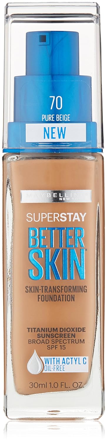 Maybelline New York Superstay Better Skin Foundation, Pure Beige, 1 Fluid Ounce