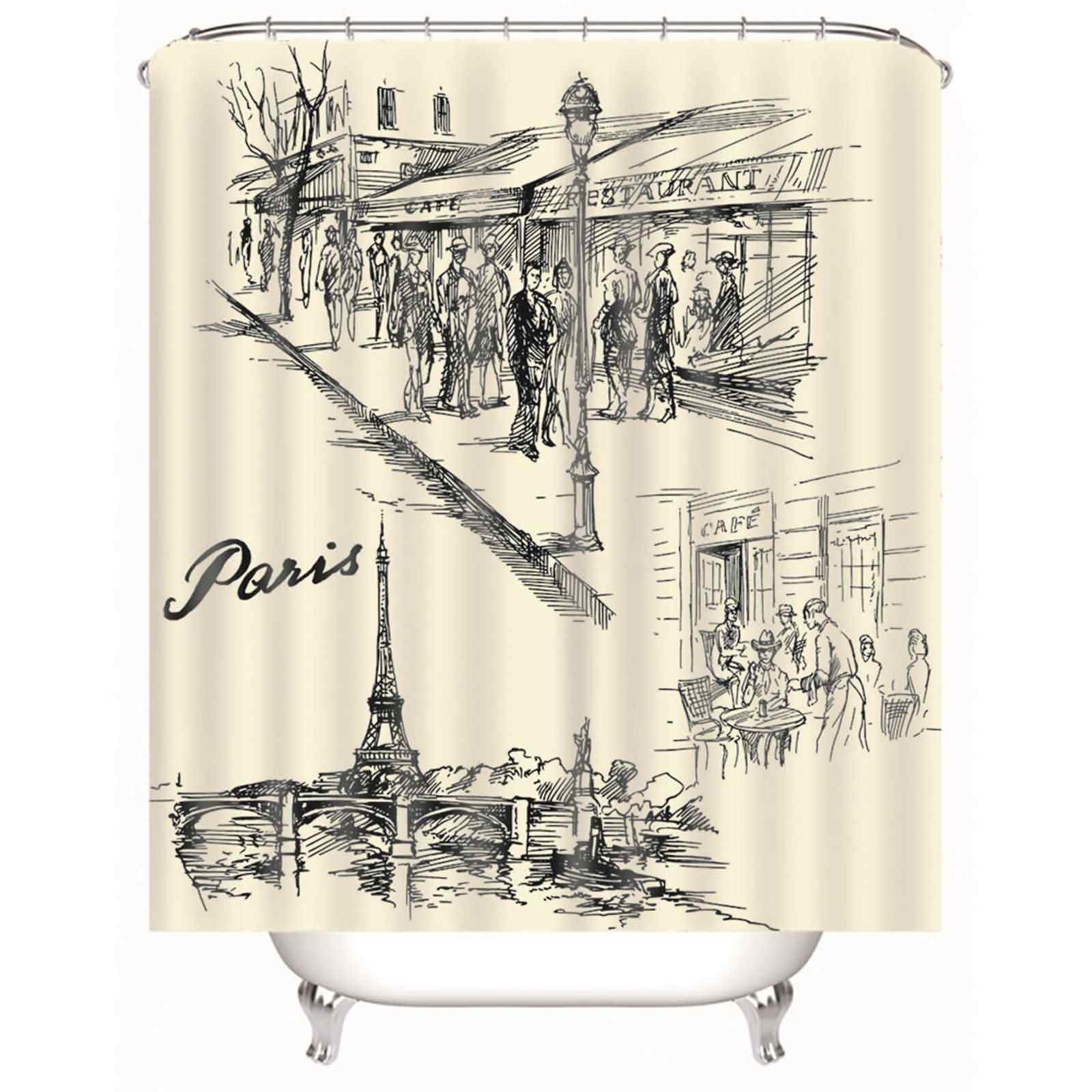 Rideau douche 200x180cm étanche et tapis de bain pour éviter les sols mouillés