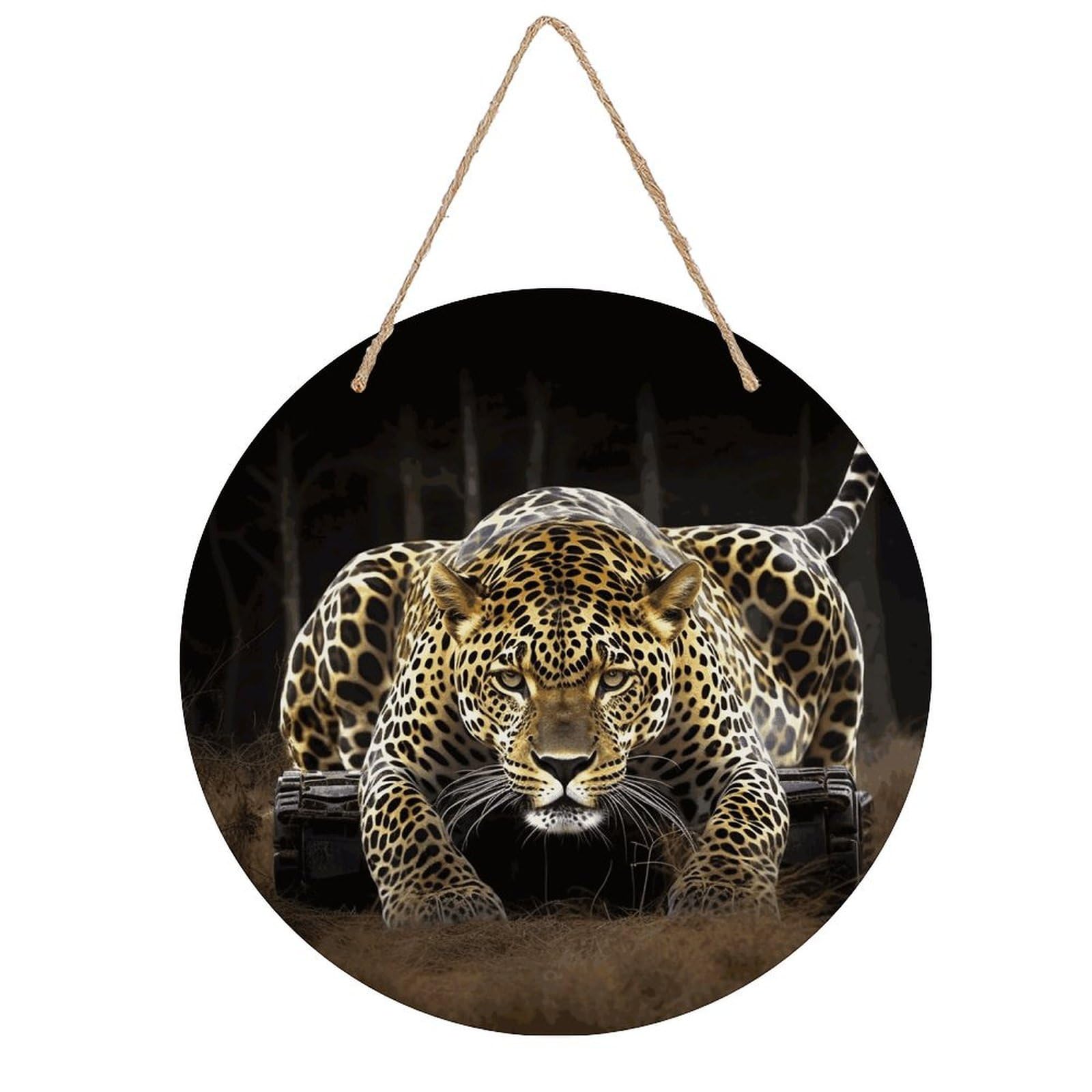 FekiLoot Leopard2 Wall Art Decor Round Wood Hanging Sign Decoration Wooden Circle Door Sign Round Hanging Decorative Wood Plaque Door Hanger for Home Outdoor Indoor Decoration