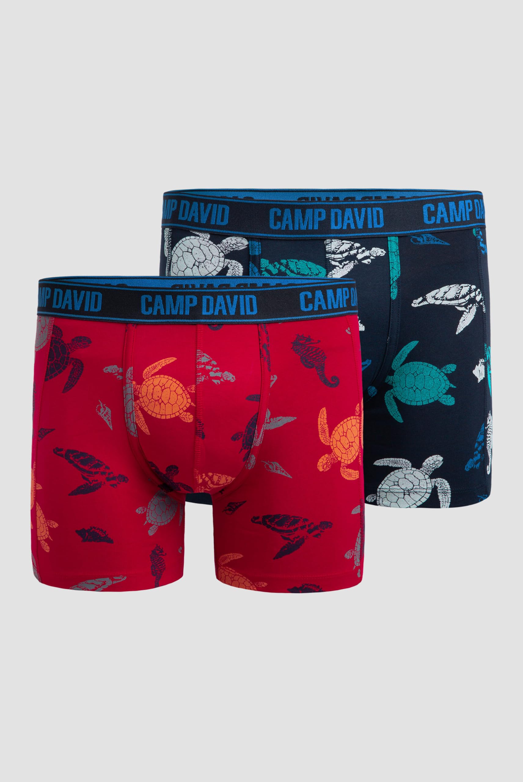 Camp David Herren Boxershorts 2er-Pack, Baumwoll-Stretch mit All Over Print und elastischem Logobund, Oeko-TEX Zertifiziert