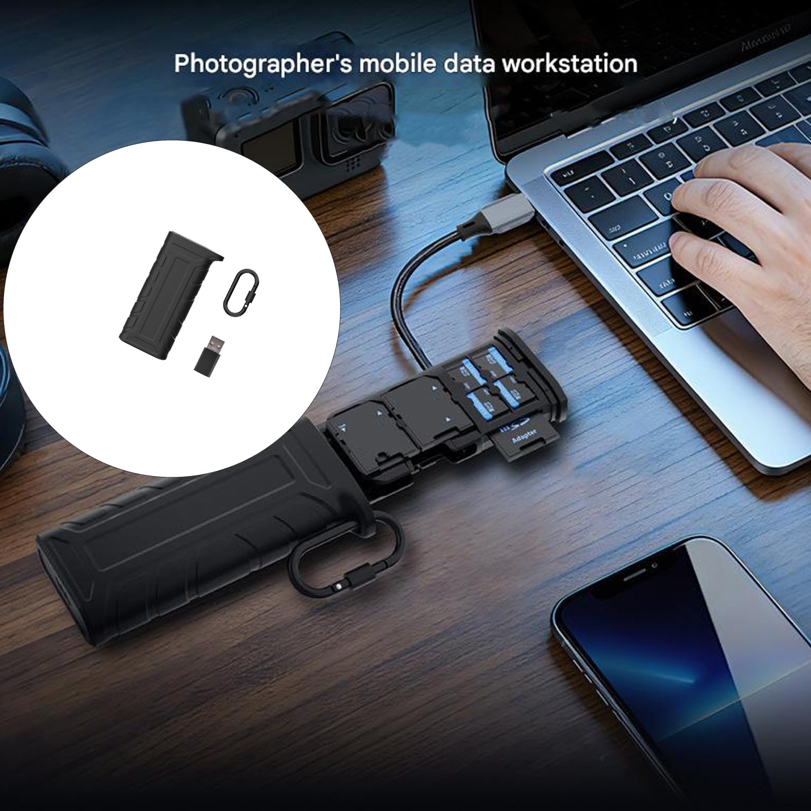 Lector de tarjetas profesional de doble interfaz IP54 con cable para creadores, estuche de lector de tarjetas de memoria
