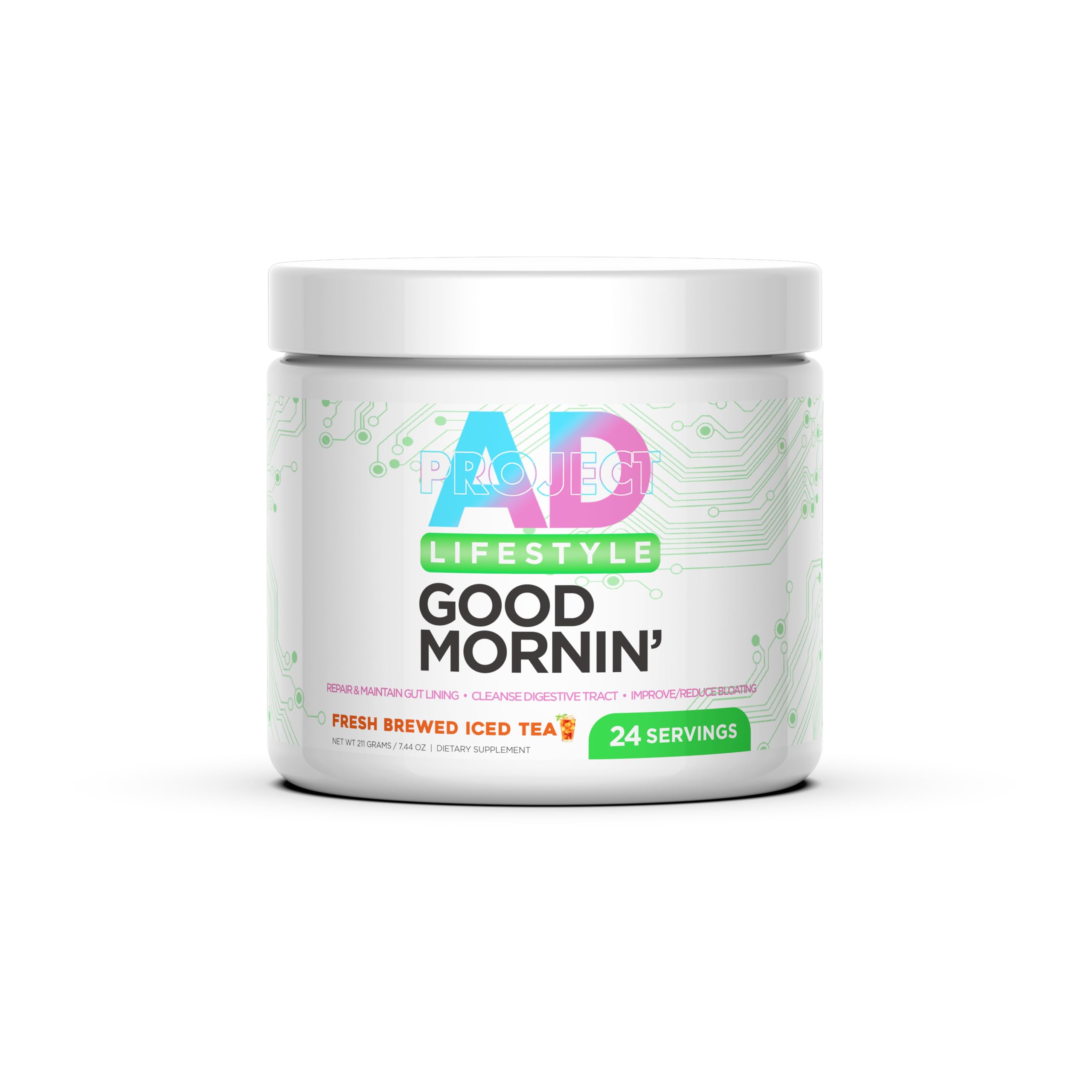PROJECT AD LLC Good Mornin Bebida em pó com L-glutamina, vinagre de maçã e aloe vera, 24 porções