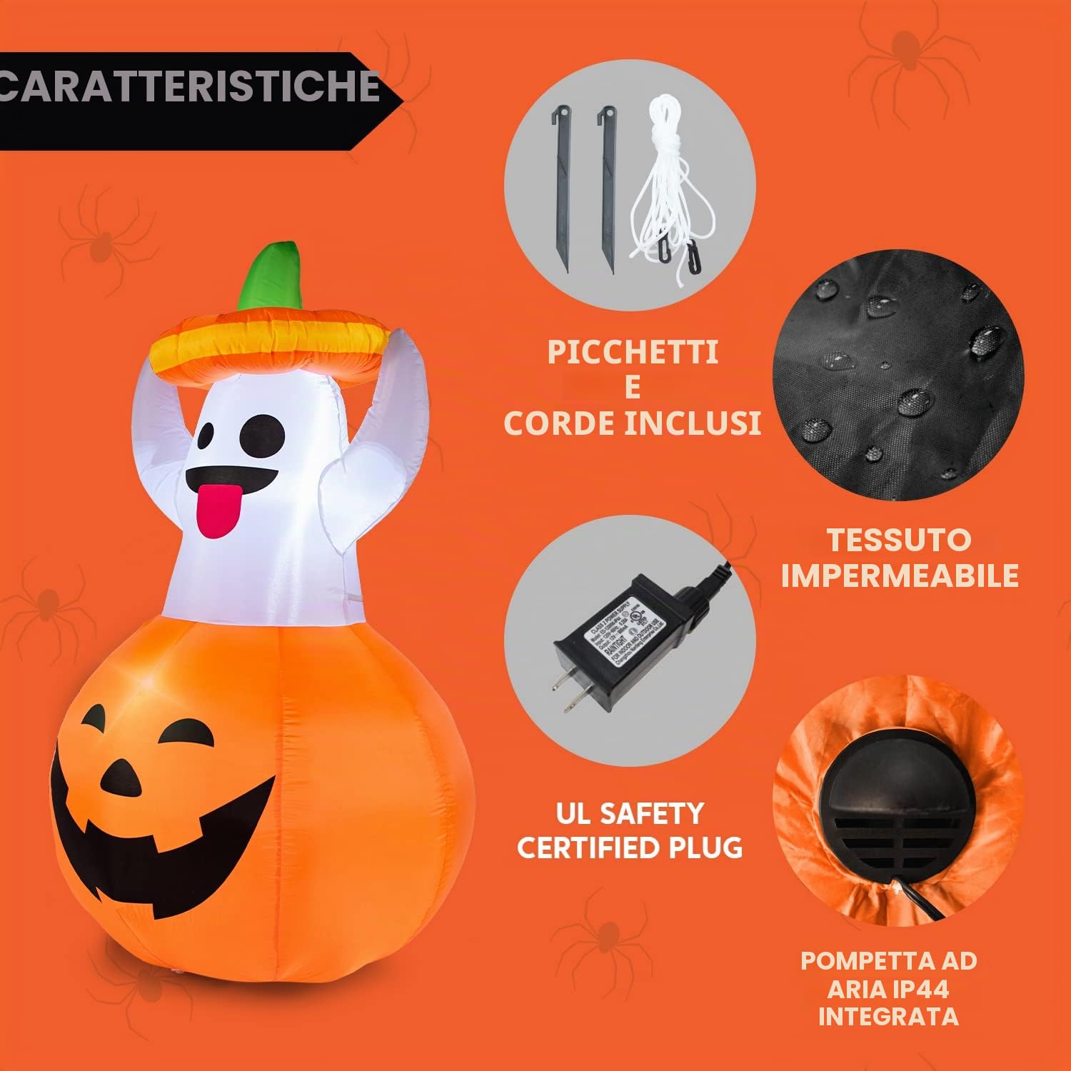 Joiedomi Halloween gonfiabile Ghost in zucca per Halloween decorazione esterna (1,5 m di altezza)