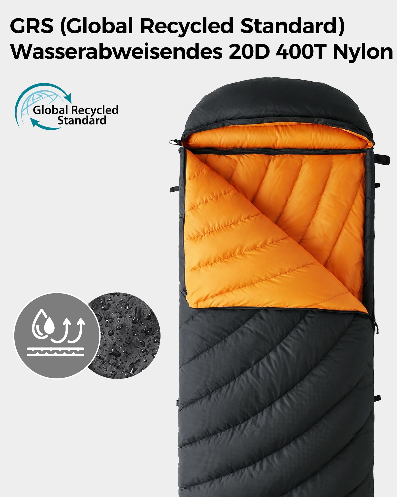 ATEPA Ultraleichter Daunenschlafsack 650/700FP, 3-Jahreszeiten (12°C / 6°C / -1°C), Leicht & Kompakt, Wasserabweisend, Ideal für Camping, Wandern, Trekking & Rucksackreisen, Mit Kompressionssack