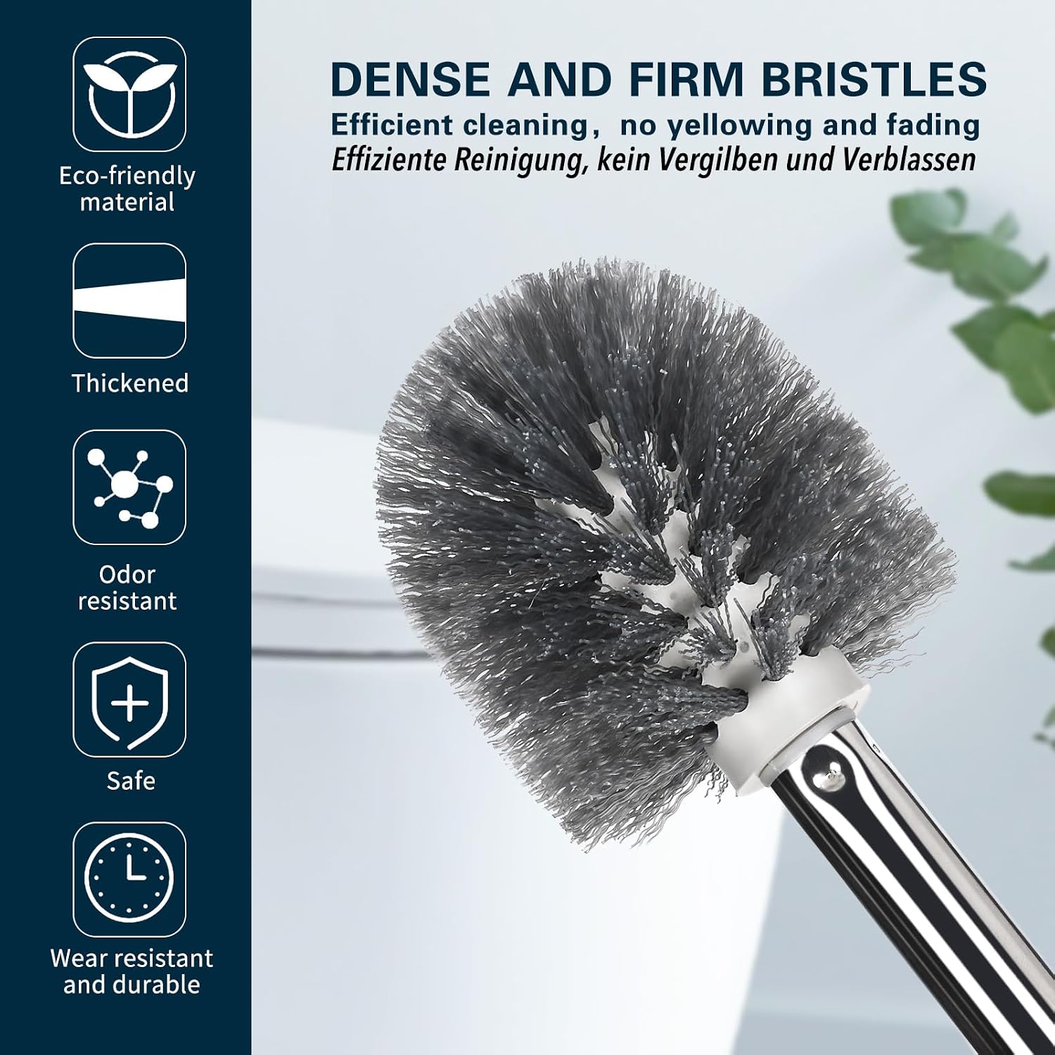 Toilet Bowl Brush and Holder 2 Pack Long Handle Toilet Brush for Bathroom with Separate Base for Floor and Wall Mounted Plastic Toilet Brush Set Under The Rim Household Cleaning (White)