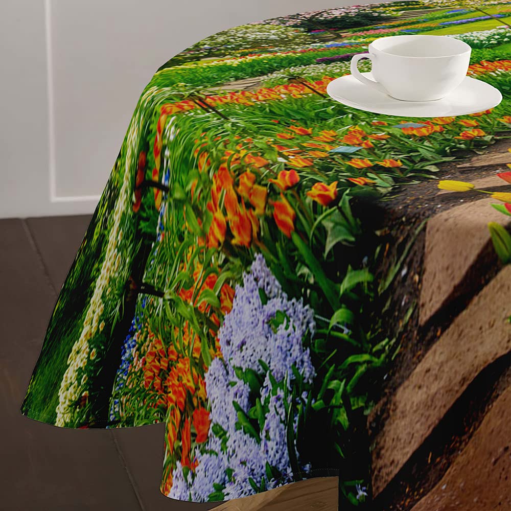 Nappe Ronde Imperméable Highdi – Impression 3D Tulipe, Anti-taches, Lavable (90 Cm à 200 Cm)