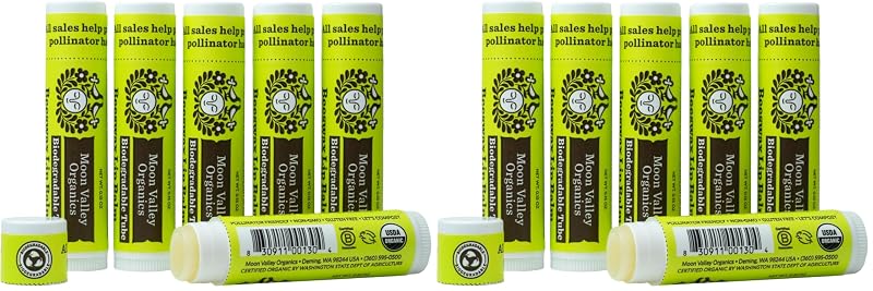 Bálsamo labial de cera de abelha Moon Valley Organics Tropical Coconut Lime, pacote com 12