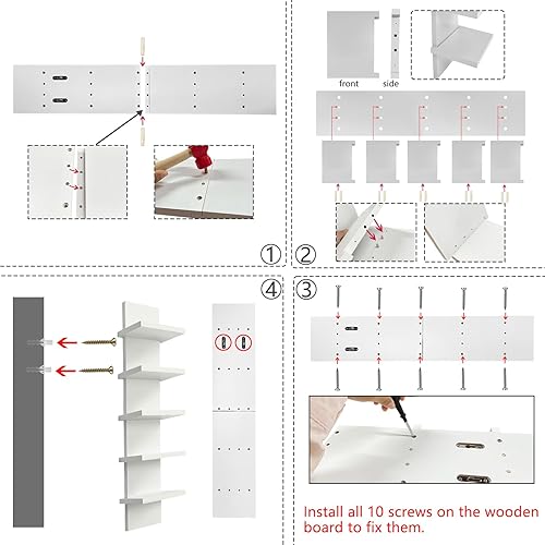 Miniatura 5 de Paquete de 2 estantes de pared de 5 niveles, acabado laminado suave y estrecho, montaje de pared de columna vertical, organizador flotante para