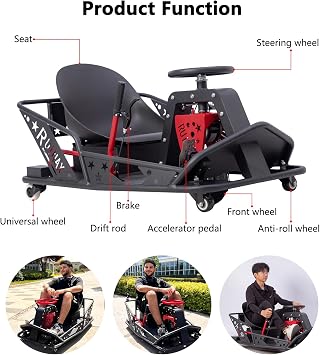 36V Electrict Drift Kart for Adults, Drifting Go Karts Speeds Up to 12 mph and Up to 40 Minutes of Continuous Use, Carts Shift with 360Rotate for Indoor Outdoor