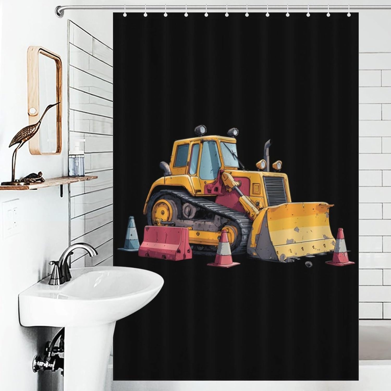Bu-lldozers Engineering Vehicle Shower Curtain 46.85x70.87Inch（119x180cm） Polyester Bath Curtain Shower Curtains Printed Decorative