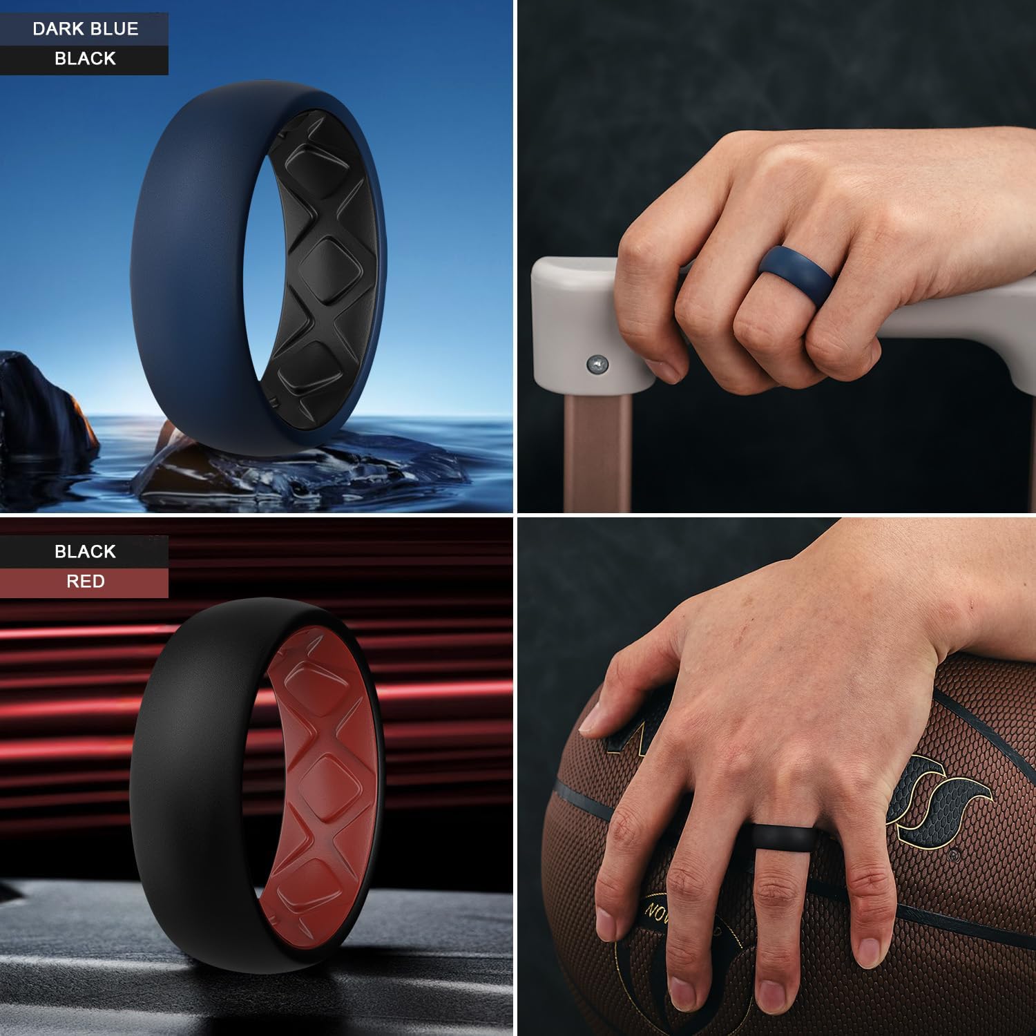 Egnaro Men's Silicone Rings 8mm Wide 2.5mm Thick Rubber Bands，Breathable Air Groove，Variety Multipack 1-7