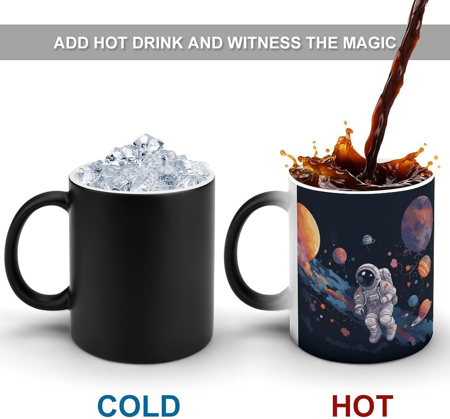 Astronaut Space Flight Mug Personalized Ceramic Discoloration Coffee Mug Heat Sensitive Color Changing Cup Print Large Handle Design Daily Office And Home Use 12 OZ/350 ML image 4