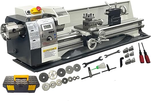 INTBUYING 8x 32 Metal Lathe Machine Precision Benchtop Lathe for Hobbyists & DIY Projects Double Chuck Horizontal Design 1100W Brushless Motor 50-2500 RPM Variable Speed Inch Thread 110V