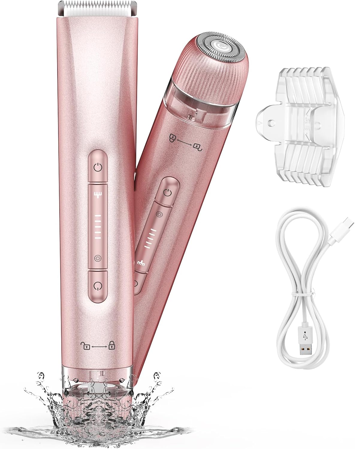 Product image of Bikini Trimmer Women,Lady Shavers for Women, 2 in 1 Wet & Dry Use Groomer,Painless Body Hair Trimmer for Face Legs Underarm Electric Shavers Razors Rechargable IPX7 Waterproof (Light Pink)