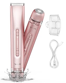 Bikini Trimmer Women,Lady Shavers for Women, 2 in 1 Wet & Dry Use Groomer,Painless Body Hair Trimmer for Face Legs Underarm Electric Shavers Razors Rechargable IPX7 Waterproof (Light Pink) - Amazon product rated Grade A